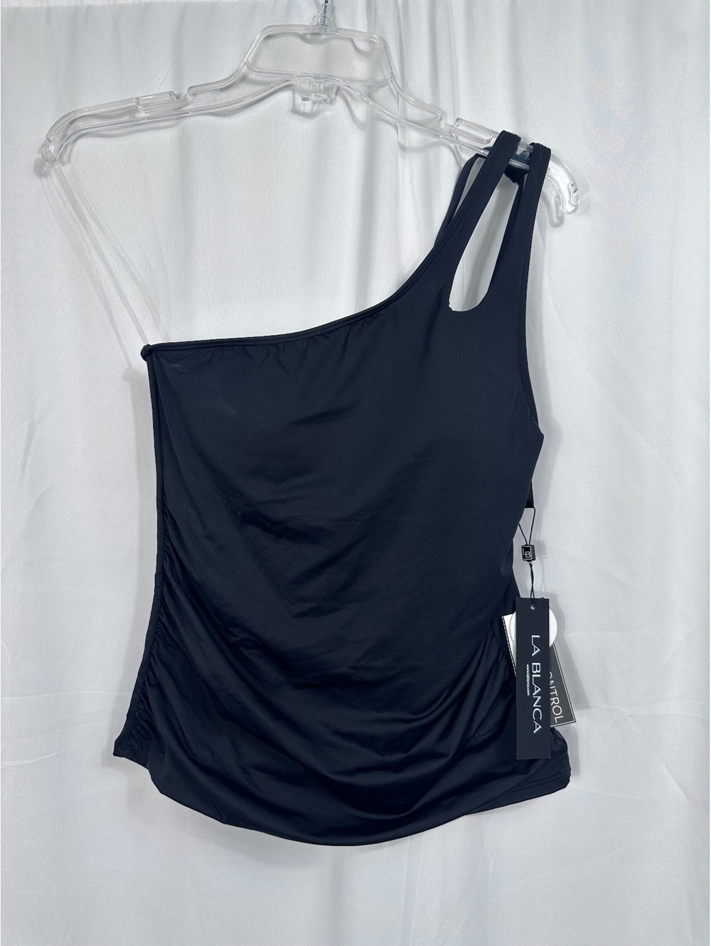 La Blanca Women's Black One-Shoulder Tummy Control Swim Top Size 8